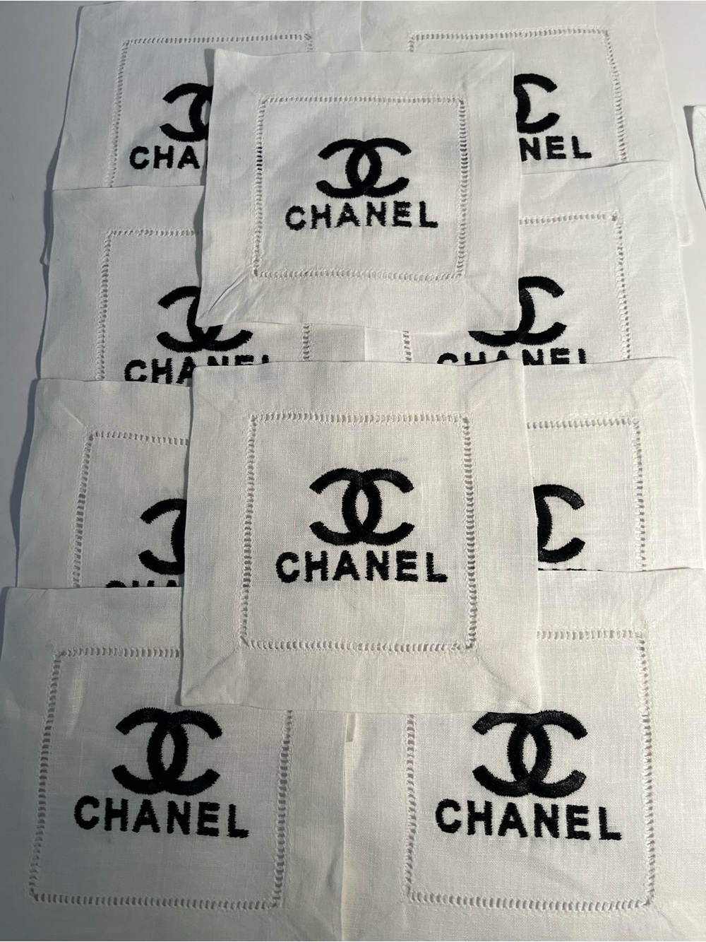 Embroidered Logo Cotton Linen Napkins - White & Black 🎩🎩